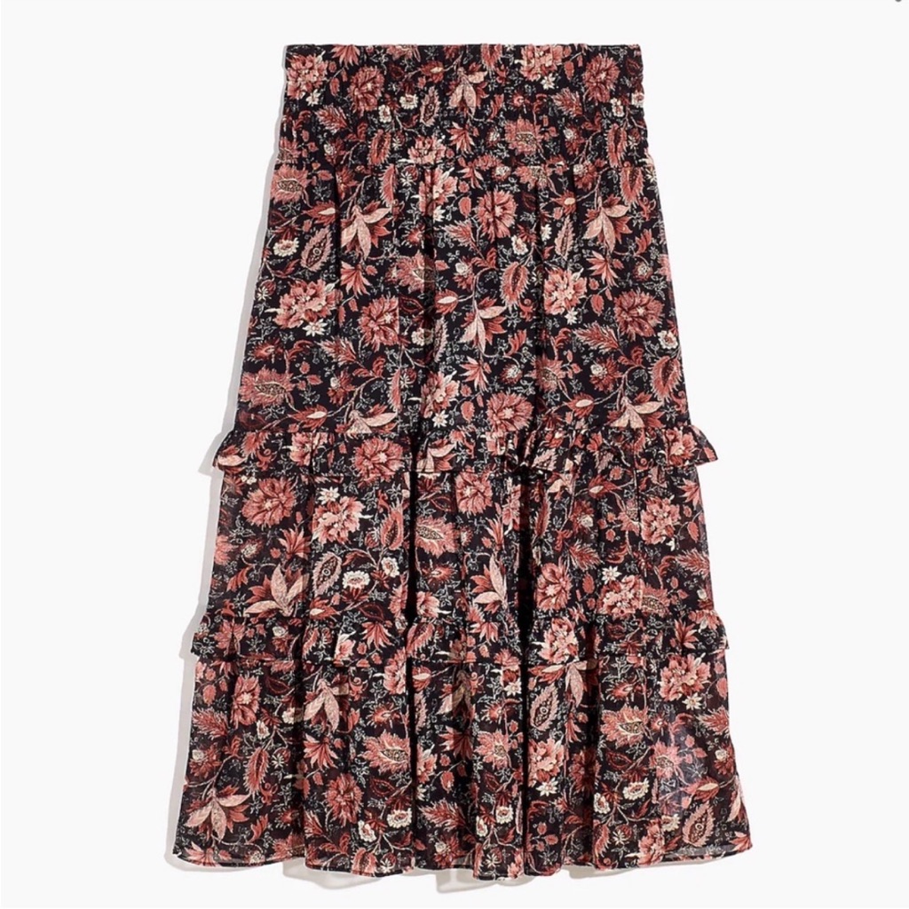 Madewell Black Maxi Skirt With Dusty Rose Floral Print